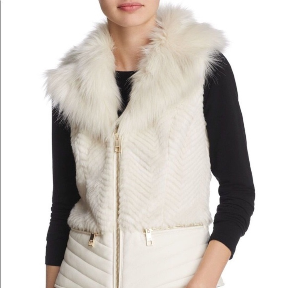 Guess White M White Faux Fur Vest